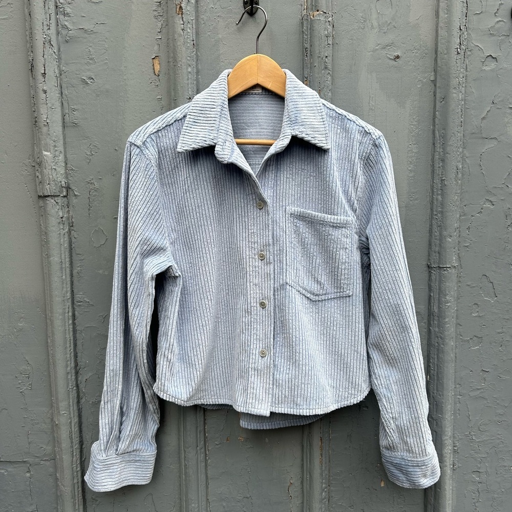 Sunday Best Blue Corduroy Button Down Shirt, size Small